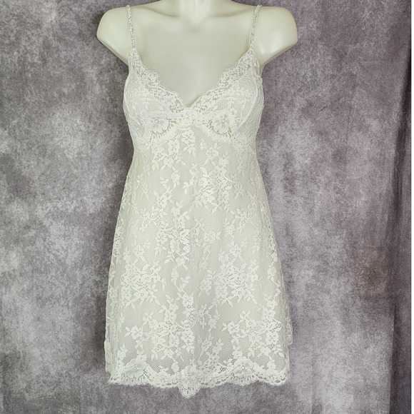 Victoria's Secret Other - Victoria's Secret Slip Dress Women Medium Ivory Floral Lace Open Back Chemise